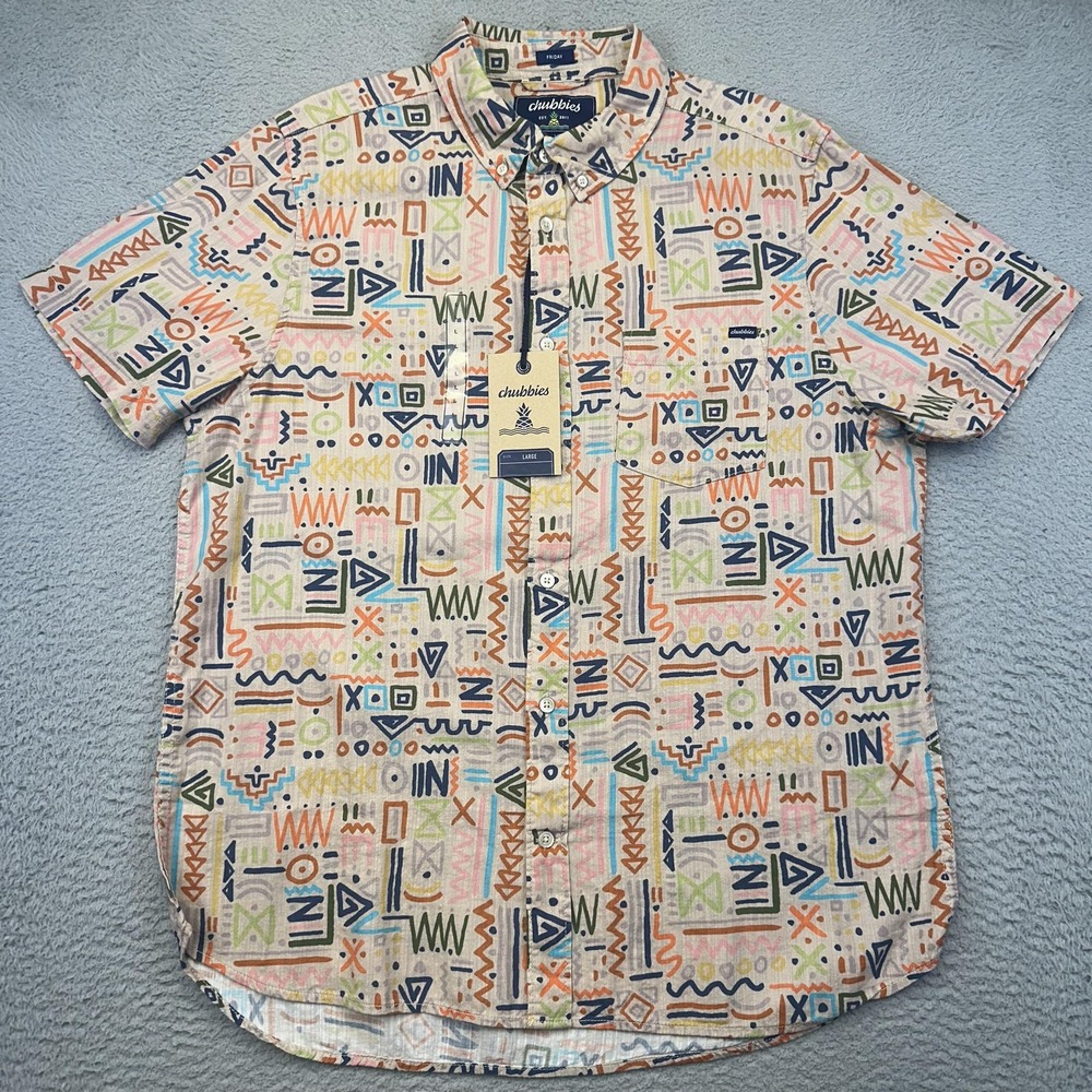 Chubbies Shirt Mens Large Disco Deserts Friday Slub Poplin Short Sleeve